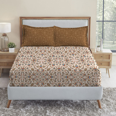 MYTRIDENT Cotton Queen Flat 144 TC Geometric Bedsheet(Pack of 1, Classic Amber)