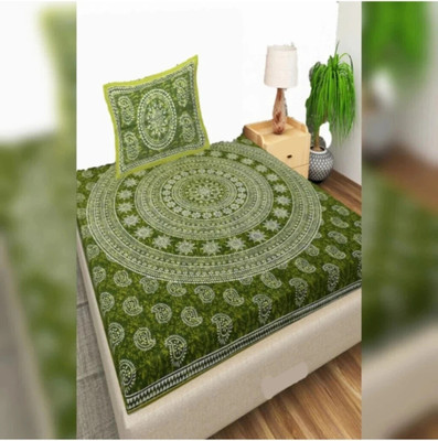 FAB HUB Cotton Single Flat 144 TC Jaipuri Prints Bedsheet(Pack of 1, Multicolor)