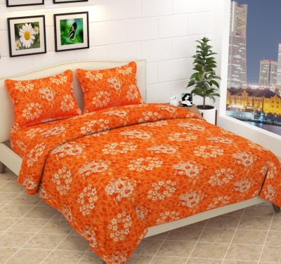 Bcp 300 TC Microfiber, Woolen Double, Queen Floral Flat Bedsheet(Pack of 1, Red Size-225 x 228 CMS Pillow Cover Size-46 x 68 CMS)