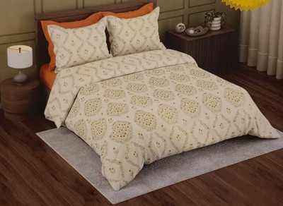 Raymond Home 210 TC Cotton King Geometric Flat Bedsheet(Pack of 1, Multicolor, Elegant King Size Metallic Printed Bedsheet Soft Fabric Cream Base)