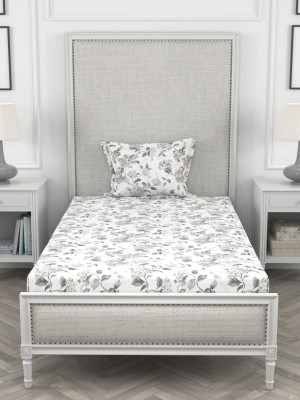 ROSARA HOME 200 TC Cotton Single Floral Flat Bedsheet(Pack of 1, Light Grey)