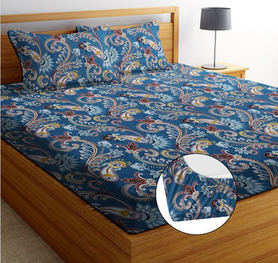 EXFAB 240 TC Cotton Double Printed Fitted (Elastic) Bedsheet(Pack of 1, Multi6)