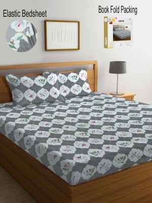 Klotthe 300 TC Polycotton Double Printed Fitted (Elastic) Bedsheet(Pack of 1, Grey)