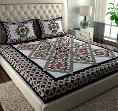 MNKC 144 TC Cotton Double Printed Flat Bedsheet(Pack of 1, Light Grey)