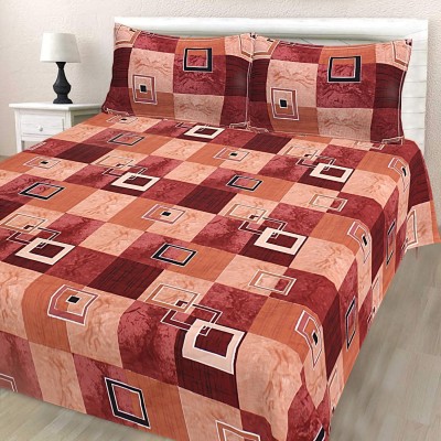 Hashcart 210 TC Cotton Double Geometric Flat Bedsheet(Pack of 1, Sea Pink)
