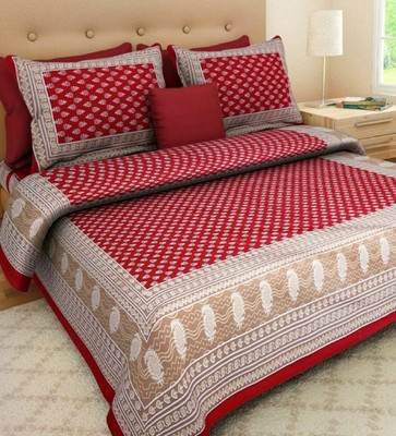 MNKC 144 TC Cotton Double Printed Flat Bedsheet(Pack of 1, Red)
