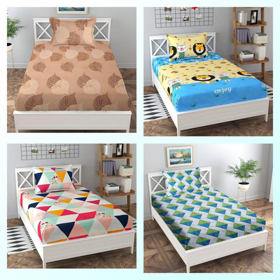 MR VIHAAN Polycotton, Microfiber, Cotton Blend Single Flat 160 TC 3D Printed Bedsheet(Pack of 4, Pink, Blue, Grey)