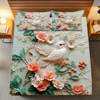PumiTown Cotton King Flat 320 TC 3D Printed Bedsheet(Pack of 1, 7D-BIRDS)