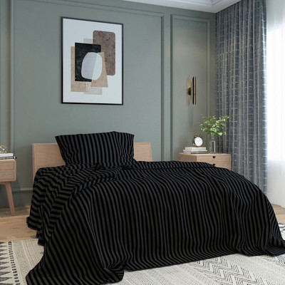 BELVOSTUM Microfiber Single Flat 280 TC Striped Bedsheet(Pack of 1, Black)