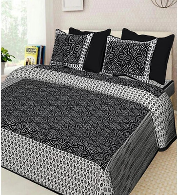 Elma 151 TC Cotton Double Jaipuri Prints Flat Bedsheet(Pack of 1, Black)