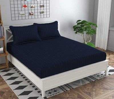 precise fabrics Microfiber Double Fitted (Elastic) 250 TC Printed Bedsheet(Pack of 1, Blue)
