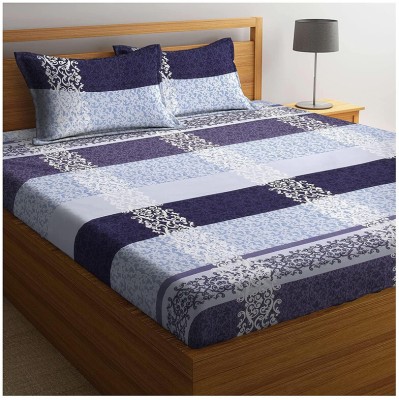 Aparna 240 TC Polycotton Double 3D Printed Fitted (Elastic) Bedsheet(Pack of 1, Blue, White)
