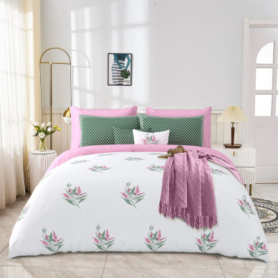 RJ Cotton King Flat 210 TC Printed Bedsheet(Pack of 1, Leaf-Pri-WHT-Bedsheet)