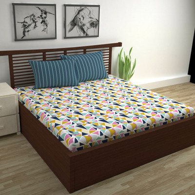 Divine Casa 144 TC Cotton Double Printed Flat Bedsheet(Pack of 1, Multicolor)
