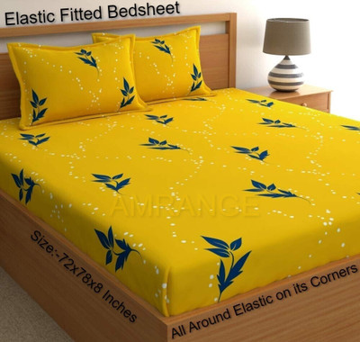 Amrange 210 TC Microfiber King Geometric Fitted (Elastic) Bedsheet(Pack of 1, Yellow)