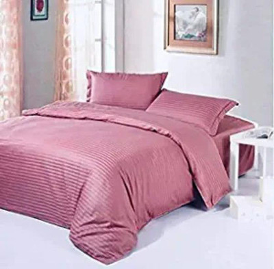 MAYSHA CREATIONS Cotton Double Fitted (Elastic) 200 TC Striped Bedsheet(Pack of 1, Pink)