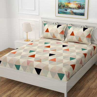 DECORHUT FAB Cotton Double Fitted (Elastic) 220 TC Printed Bedsheet(Pack of 1, Peach)