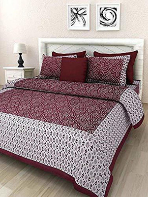 Homeline 104 TC Cotton Double Jaipuri Prints Flat Bedsheet(Pack of 1, Maroon)