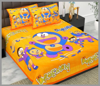 JAIPUR PRINTS Cotton Double Flat 144 TC Jaipuri Prints Bedsheet(Pack of 1, Yellow)