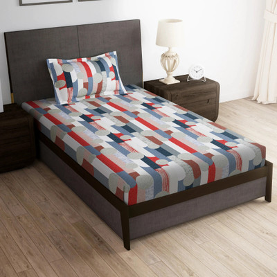 Story@home 180 TC Microfiber Single Printed Flat Bedsheet(Pack of 1, Grey, Red)
