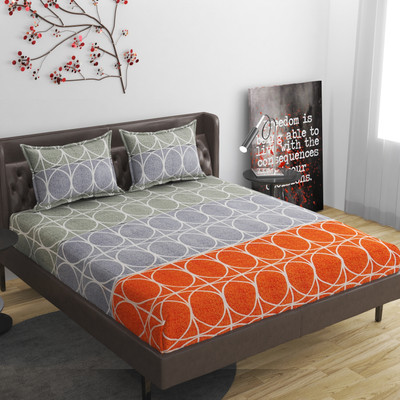 GoHome 250 TC Microfiber King 3D Printed Fitted (Elastic) Bedsheet(Pack of 1, Grey)