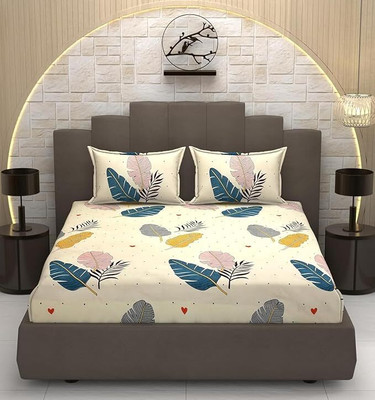 ARDM 210 TC Cotton Double Floral Fitted (Elastic) Bedsheet(Pack of 1, Multicolor)