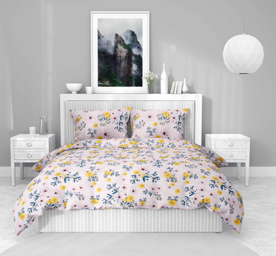 AGIDECOR Cotton Blend Double Flat 210 TC Abstract Bedsheet(Pack of 1, Yellow Flower)