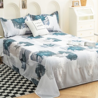 Story@home 240 TC Satin King Printed Flat Bedsheet(Pack of 1, White)