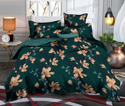 Lovinfab 180 TC Polycotton, Cotton King, Double Floral Flat Bedsheet(Pack of 1, Green, Golden)