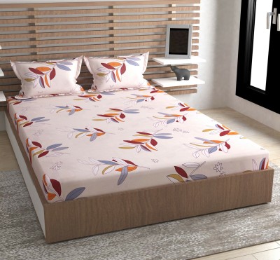 AVINYA 220 TC Microfiber King Floral Flat Bedsheet(Pack of 1, Peach)