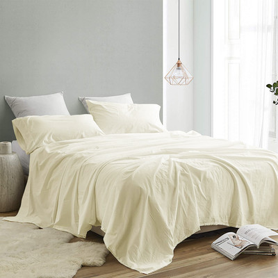 MIRAAYE Cotton King Flat 300 TC Solid Bedsheet(Pack of 1, Ivory White)