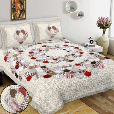 VNV Creation 144 TC Cotton Double Jaipuri Prints Flat Bedsheet(Pack of 1, Multicolor)