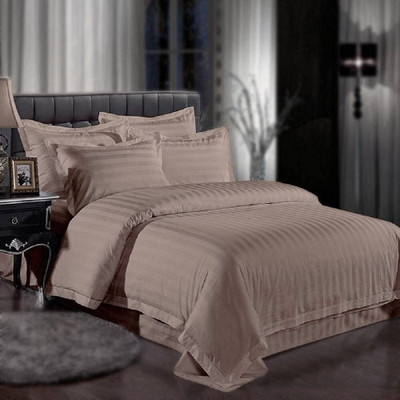 TUNDWAL'S 210 TC Microfiber Double Striped Flat Bedsheet(Pack of 1, Taupe)