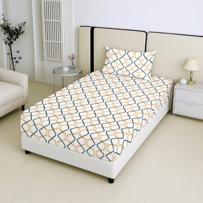 THE LEKRAJ DECOR Cotton Blend Single Flat 250 TC Geometric Bedsheet(Pack of 1, White)