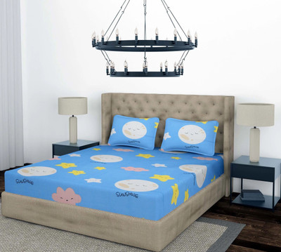Optra Microfiber Double Flat 300 TC Cartoon Bedsheet(Pack of 1, Blue Sunshine)