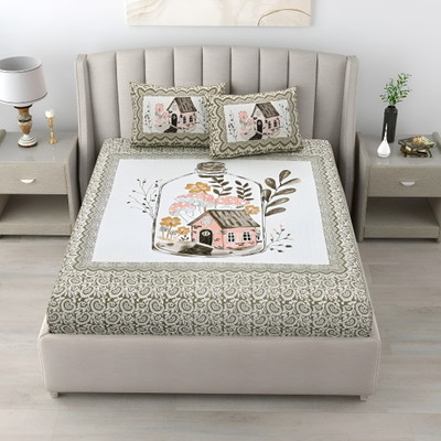 Bombay Spreads 220 TC Cotton King Jaipuri Prints Flat Bedsheet(Pack of 1, Brown)