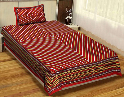 Unique Choice 220 TC Cotton Single Self Design Flat Bedsheet(Pack of 1, Red)