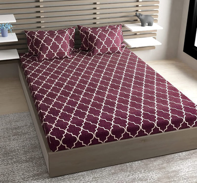 ROOMSTYLE Cotton Double Fitted (Elastic) 210 TC Printed Bedsheet(Pack of 1, COFFEE CARPET)