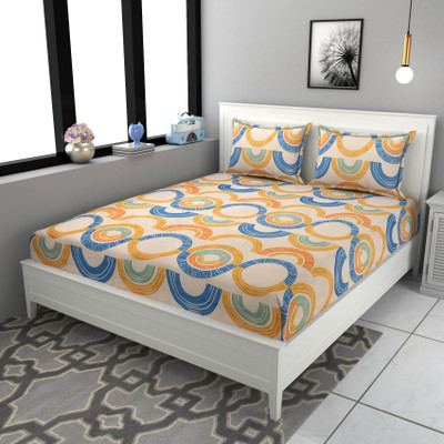 STAR TEX 180 TC Microfiber Double Abstract Flat Bedsheet(Pack of 1, Orange)