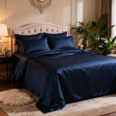 Huestia Cotton Super King Flat 400 TC Solid Bedsheet(Pack of 1, Twilight Blue)