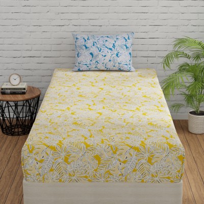 Huesland 144 TC Cotton Single Floral Flat Bedsheet(Pack of 1, Yellow & Blue)