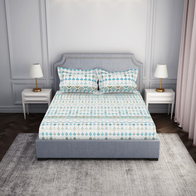 SPACES 144 TC Cotton Double Abstract Flat Bedsheet(Pack of 1, AQUA)