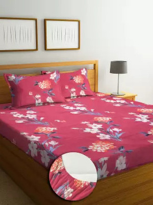 MAYAS COLLECTION 250 TC Cotton Double Printed Fitted (Elastic) Bedsheet(Pack of 1, MULTI 2)
