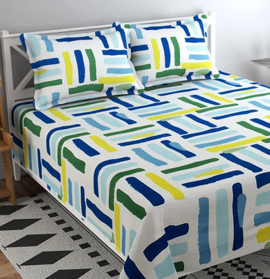 Amrange 210 TC Cotton Crib Geometric Flat Bedsheet(Pack of 1, White-Stripe)