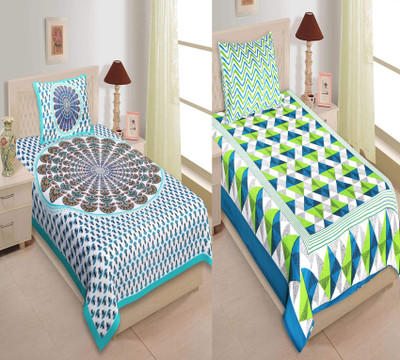 VNV Creation 180 TC Cotton Single Jaipuri Prints Flat Bedsheet(Pack of 2, Multicolor)
