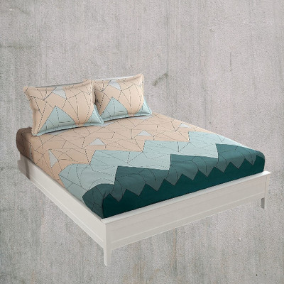 HOMYBEES 240 TC Cotton King Abstract Fitted (Elastic) Bedsheet(Pack of 1, Green)