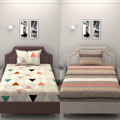 BROMWICK 250 TC Microfiber Single Abstract Flat Bedsheet(Pack of 2, Multicolor)