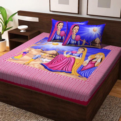 PETROSOLY Cotton Queen Flat 144 TC Cartoon Bedsheet(Pack of 1, Pink)