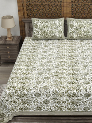 Maa Collection 280 TC Cotton King Jaipuri Prints Flat Bedsheet(Pack of 1, Blue)