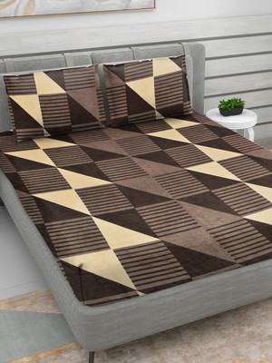 RRC 300 TC Woolen Double Printed Flat Bedsheet(Pack of 1, Brown, Cream)